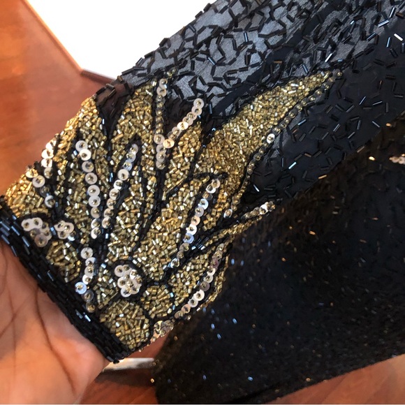 VTG Oleg Cassini BlackTie Sequin Embellished Heavily Beaded 100% Silk Open Back - Picture 6 of 11